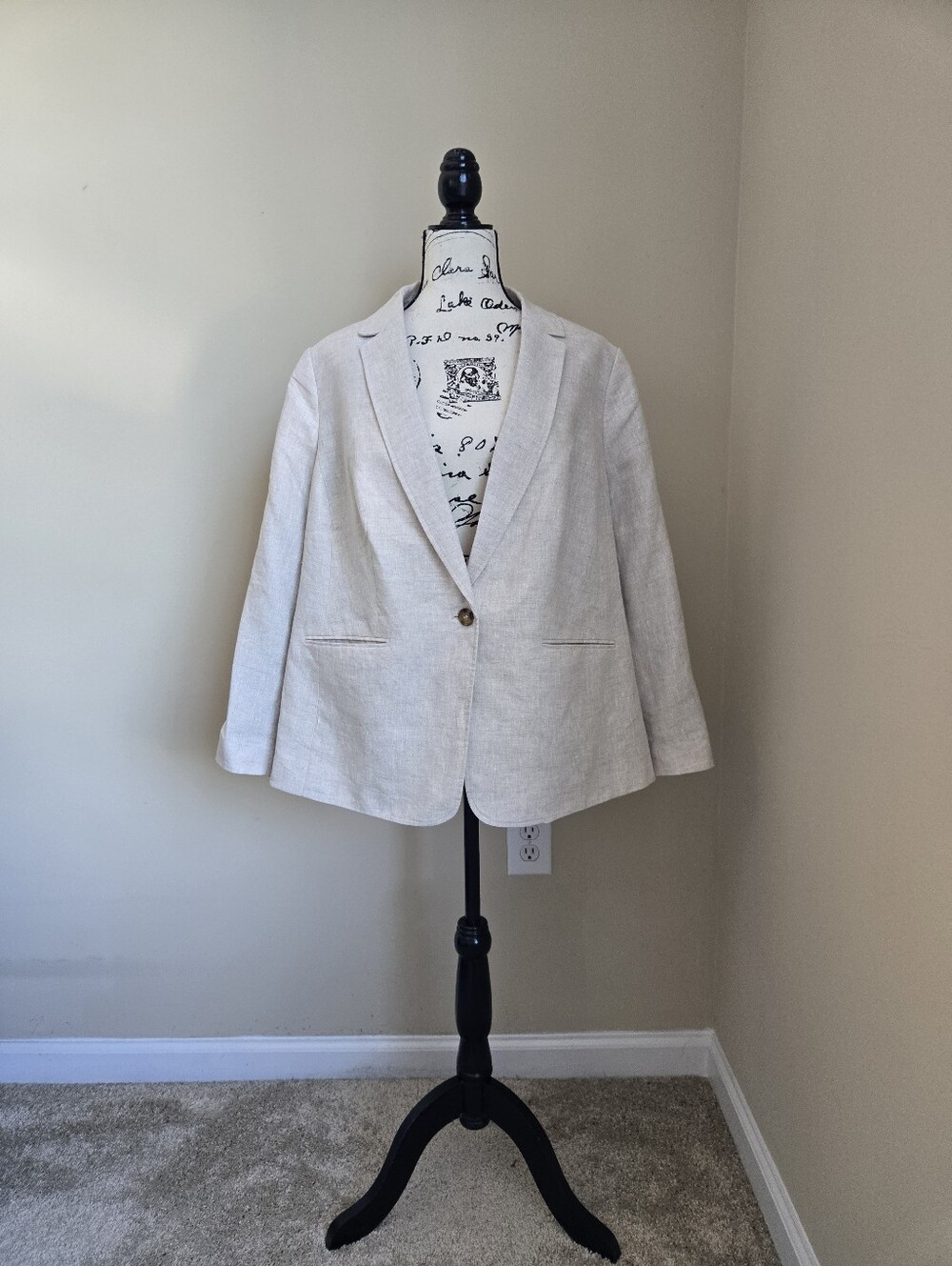 Talbots Linen Blazer Womens 18WP Oatmeal One Button